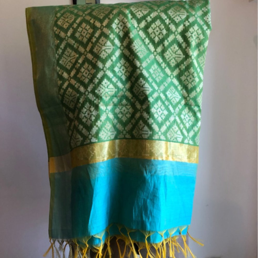 Colorful silk dupatta scarf indian green blue gold